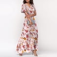 thumbnail image 5 of Womens Floral Maxi Dress Casual V Neck Short Sleeve Flowy Beach Wedding Guest Long Dresses, 5 of 8