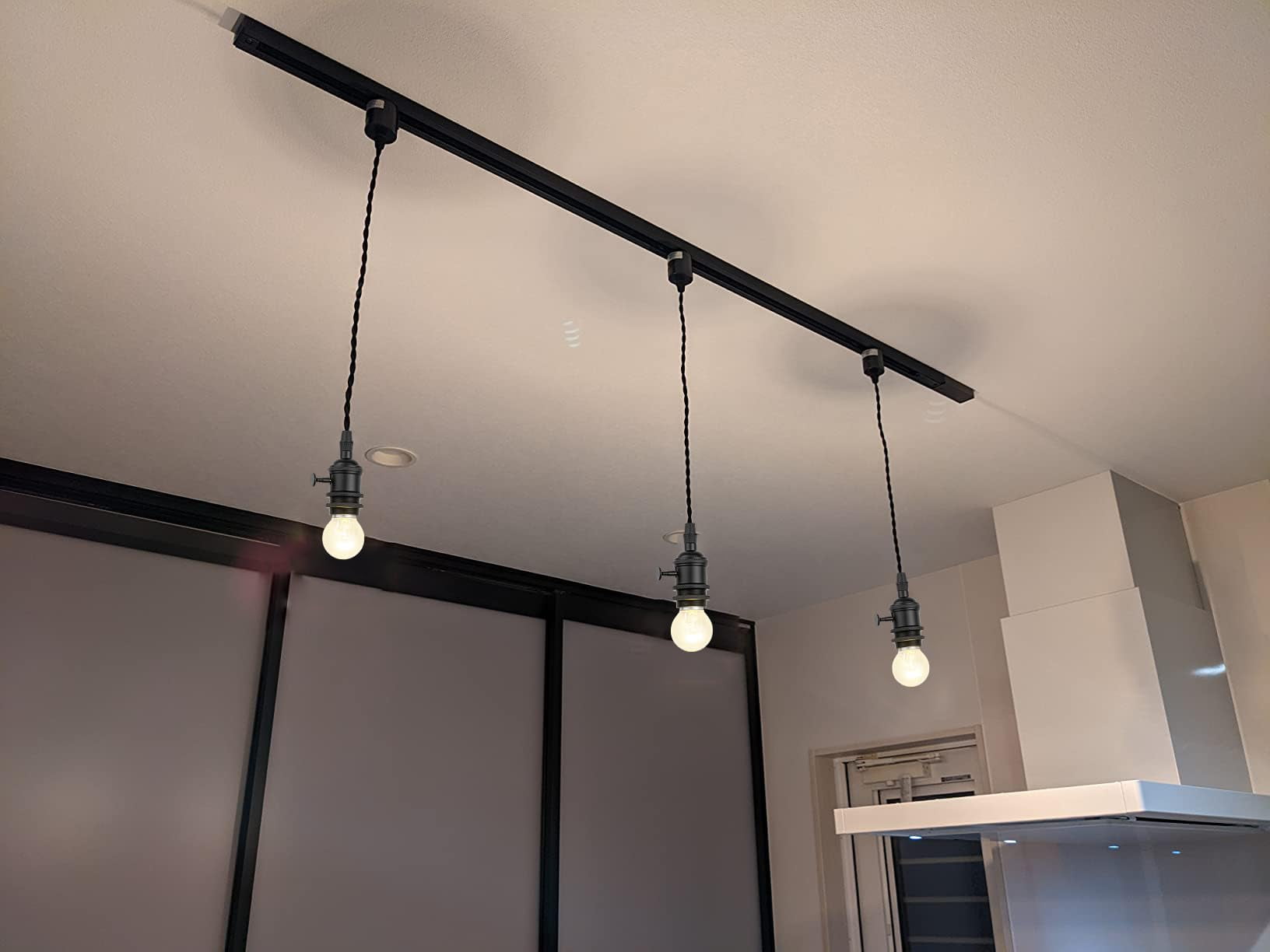 KAYYELAMP Set Three 0.98Feet Corded Track Lighting E26 Black Mini Base with Switch J-Type Track Pendant Light Retro Design for Kitchen Loft Dining Room Store(No Bulb, Track)