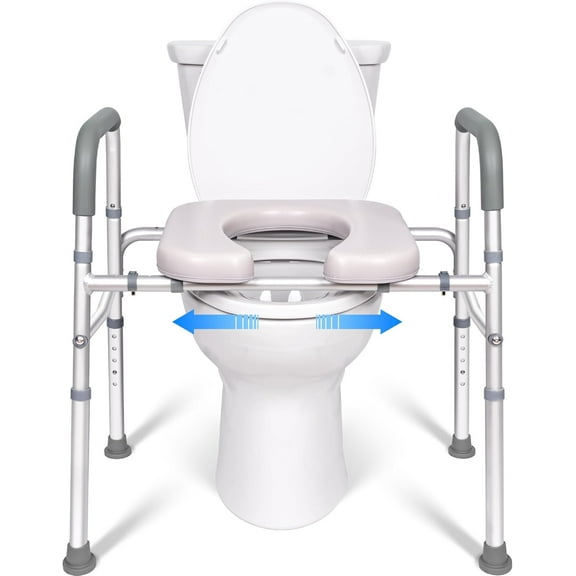 Raised Toilet Seat with Handles, Width and Height Adjustable Commode Chair for Toilet with Arms and Widen Seat, Up to 400lbs, Raised Toilet Seat for Seniors, Handicap, Pregnant, Fits Any Toilet