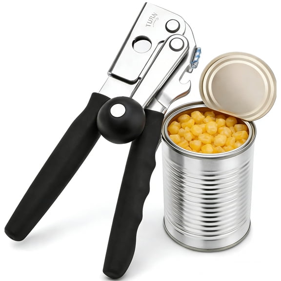 Commercial Can Opener, Stainless Steel Hand Crank Can Opener Manual with Comfortable Extra-long Handles, Oversized Knob, Large Handheld Can Open Easy for Big Cans