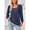 thumbnail image 3 of Square Neck Pleated Shoulder Long Sleeve Textured Blouse for Women Navy 2X-Large, 3 of 5