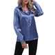 thumbnail image 1 of Blusas de Satén para Mujer, Informales, de Larga, con Botones, Elegantes, para Trabajo y Negocios Azul XL, 1 of 10