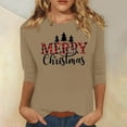 thumbnail image 4 of 3/4 Sleeve Tops for Women 2025 Christmas Spring Winter Crew Neck Casual Tee Shirt Graphic Funny Tshirts (L, Khaki 01), 4 of 5