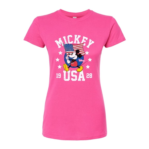 Disney - Mickey Waving Flag USA - Juniors Fitted Graphic T-Shirt