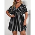 thumbnail image 6 of Women'S Plus Size Dress V Neck Short Sleeve Striped Smocked Waist A Line Short Summer Dress Black L, 6 of 9