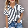 thumbnail image 2 of FRSASU Button Down Shirt Girls Cotton Short Sleeve Blouses Collared Casual Summer Beach Striped Short Sleeve Tops Black-A, 2 of 7