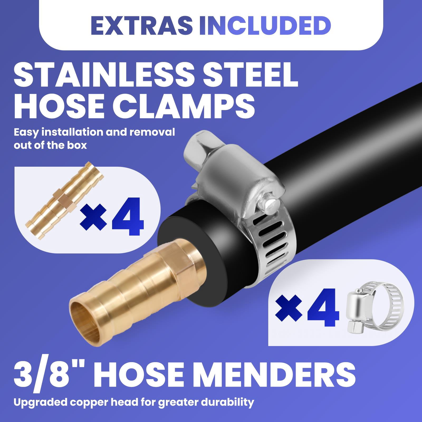 100ft 3/8 Inch Self Sinking Aeration Hose with Copper Menders, 30-Meter Hose for Garden, Lake, Fish Tank (Stainless Clamps Included)