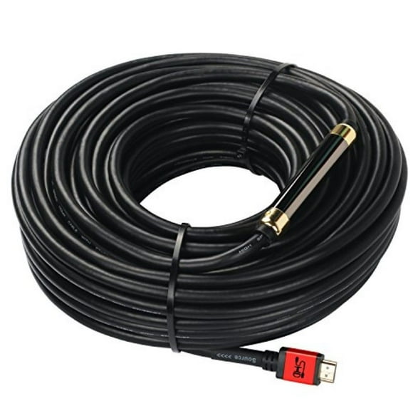 75 Feet HDMI Cable with Signal Booster,SHD 75' HDMI Cord 2.0V Support 4K 3D 1080P for in-Wall Installation CL3 Rated Black Cable and Red Metal Shell