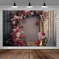 thumbnail image 2 of Retro Wall Wedding Backdrops Frame Style Pink Red Rose Flowers Purple Wall Background Medieval Interior European Style Photo Background Bridal Birthday Girls Women Decoration Backdrop 10X8, 2 of 5