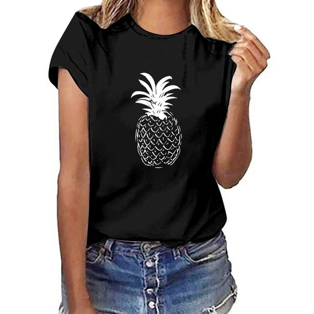 MHFRRA Camiseta de Manga Corta con Estampado de Cristal de Colores para Mujer, Informal, de Moda de Verano Negro