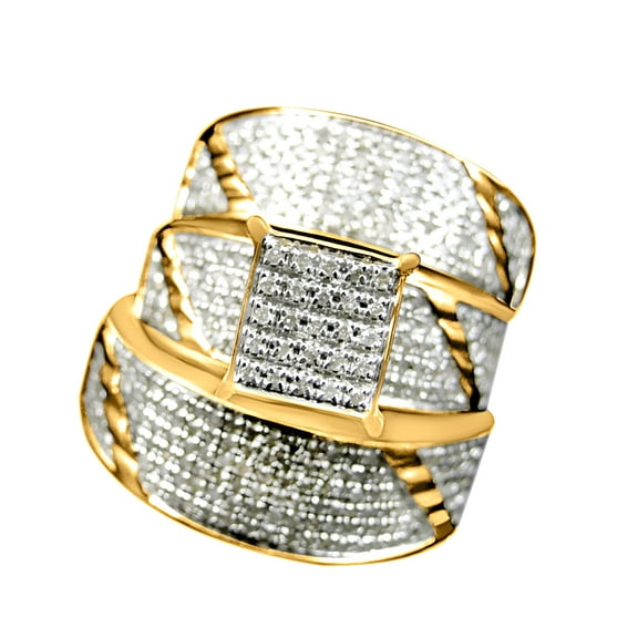 AFFY White Natural Diamond Engagement & Wedding Trio Bridal Ring Set In 10k Yellow Gold (1.24 Cttw)