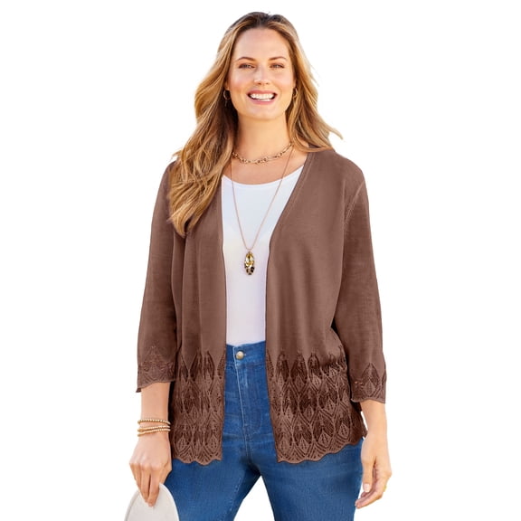 Catherines Women's Plus Size Pointelle Chevron Cardigan