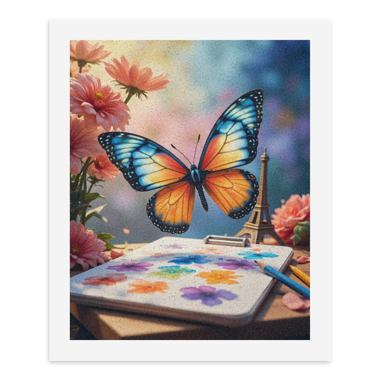 Paint By Numbers Kit for Adults Beginner - DIY Butterfly Art Blossom Eiffel Palette Canvas Painting Kits for Adults, Frameless Paint By Number for Adults for Home Wall Decor 16x20 Inch