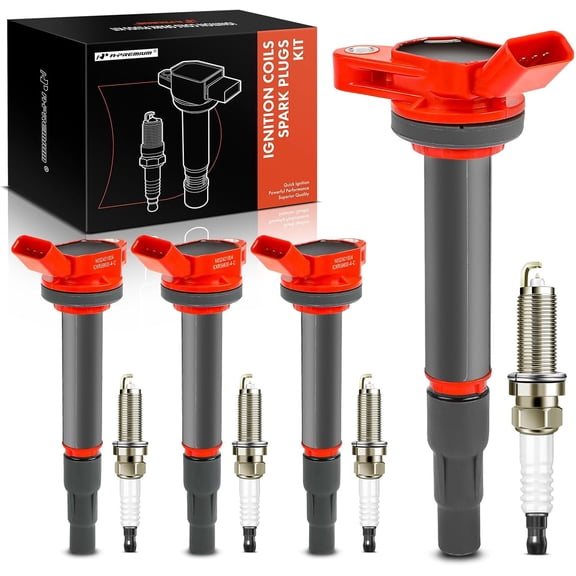 A-Premium (Red) Ignition Coil Pack and Iridium Spark Plugs Compatible with Toyota & Lexus & Scion Vehicles - Corolla 2009-2017 Matrix Prius C-HR CT200h IM XD - 1.8L 2.0L 4 Cyl for 9091902252-8PCS