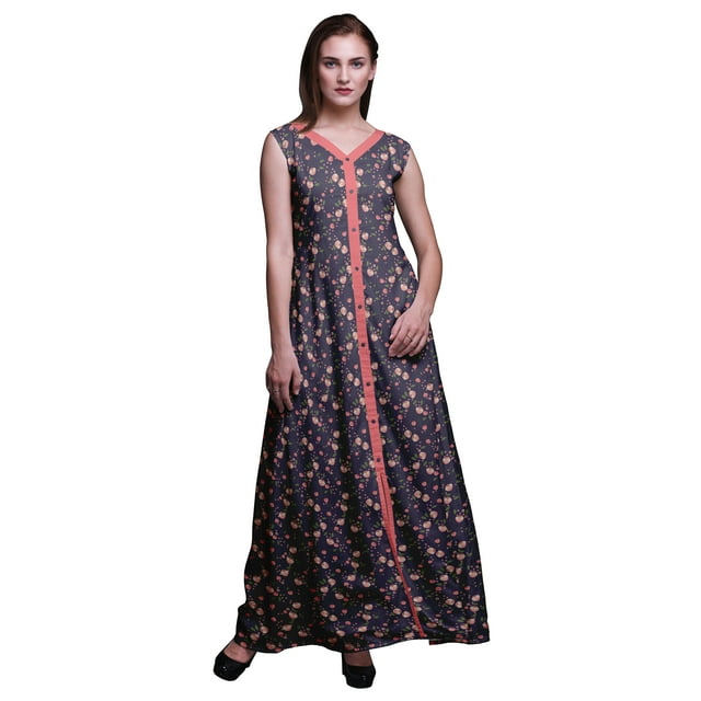 Bimba Floral Printed Front Slit Sleeveless Summer Spring Women Maxi PartyDress-Small