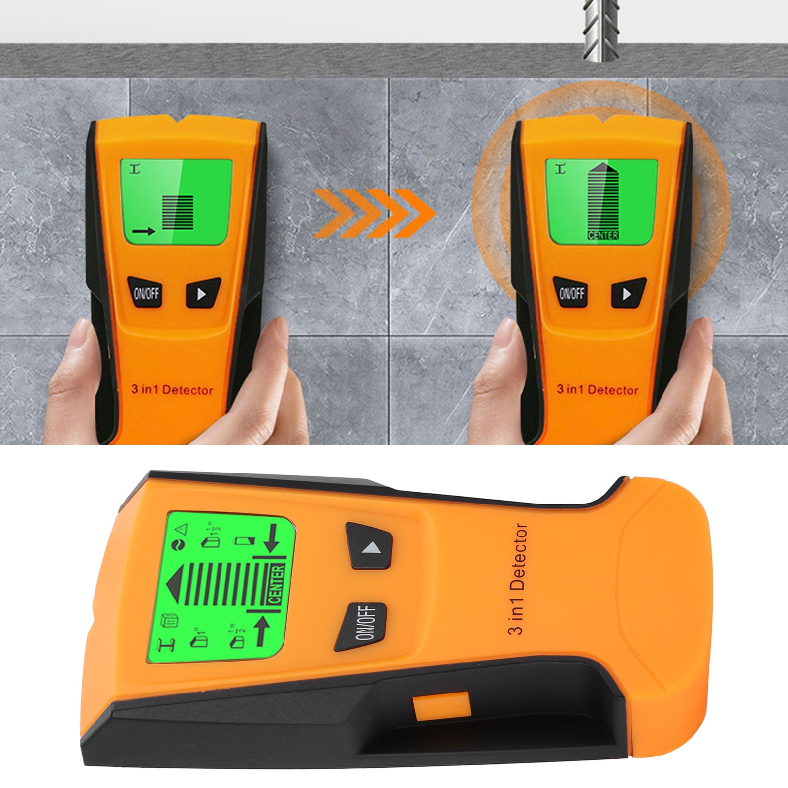 M Buder 3 in 1 Electronic Wood Studs Wall Scanner Center Finder LCD Backlight Display Automatic Calibration Multi-functional Metal Detector for Drywall Wood Live AC Wire Black (6.1 in/15.5 cm)