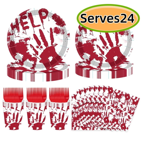 Halloween Party Supplies Paper Plates, Cups, Napkins,  Fork, Horror Halloween Dinnerware Set for Halloween Party Supplies Serves 24