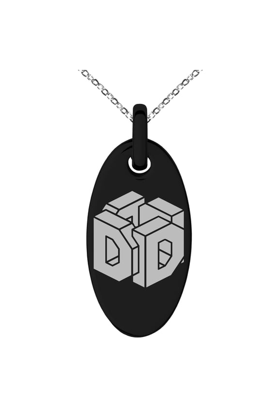 Stainless Steel Letter D Initial 3D Cube Box Monogram Engraved Small Oval Charm Pendant Necklace