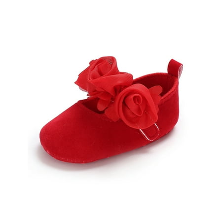 

Colisha Infant Mary Jane Prewalker Crib Shoes Soft Sole Flats Party Flower Ankle Strap Princess Dress Shoe First Walkers Red 12-18 months