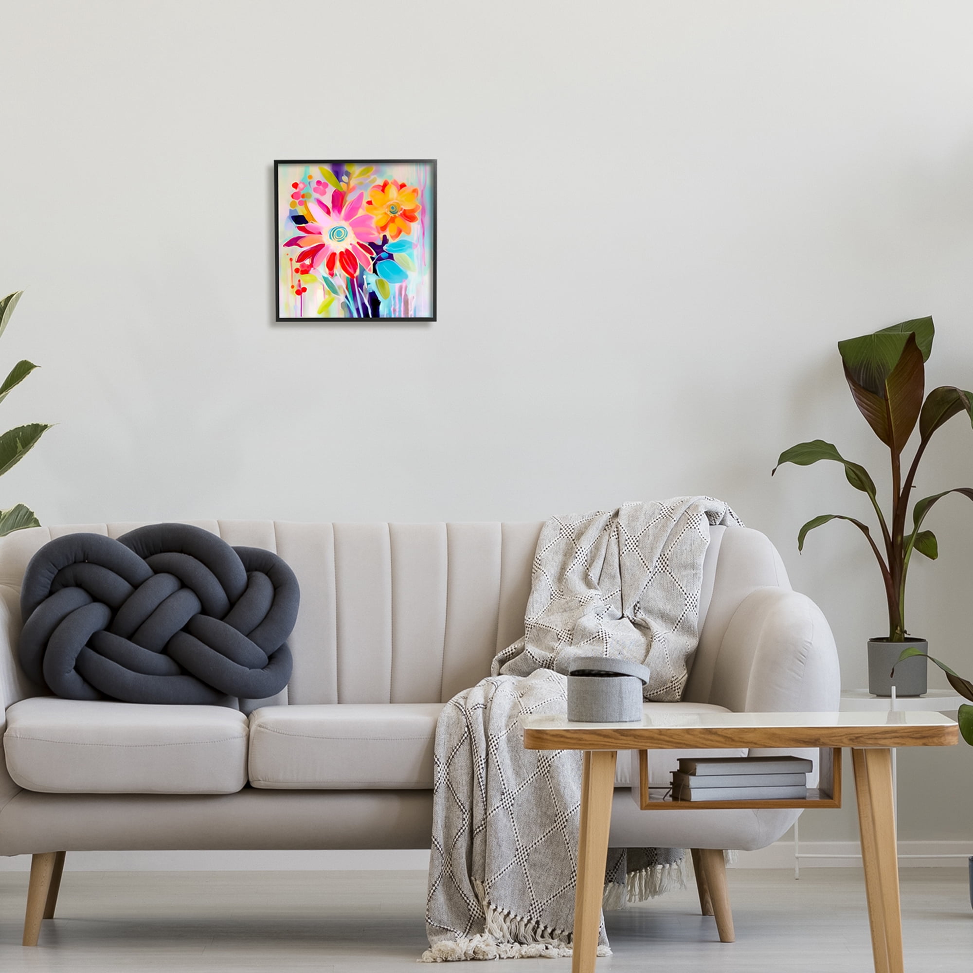 Stupell Industries Bold Modern Florals Botanical & Floral Painting Black Framed Art Print Wall Art, 12 x 12