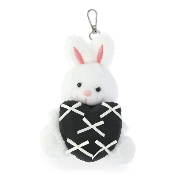No Boundaries Women's Bag Charm, Off-White Stuffed Bunny with Black Heart