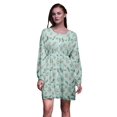 thumbnail image 1 of Bimba Vert Mignon Dahlia et Rose Floral Tunique pour Femme Haut à Manches Longues Boutonné Imprimé Robe Courte Décontractée-Petit, 1 of 7