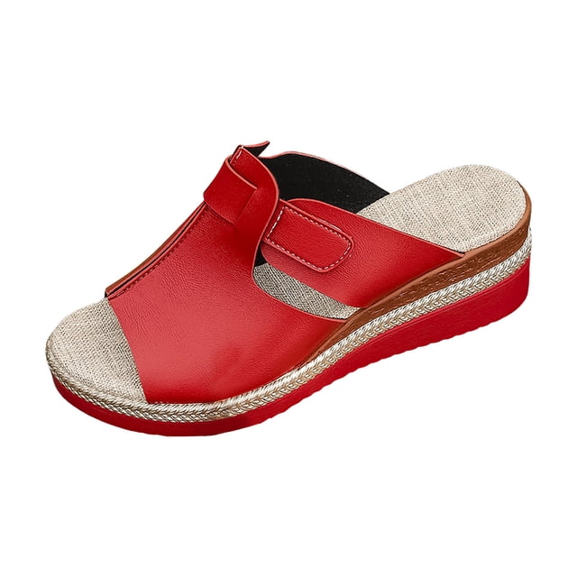 DAFEI Sandales pour Femmes Grande Taille Sandales et Pantoufles à la Mode Couleurs Vives Talons Compensés Rétro Bout Rond Semelle Épaisse Sandales à Bout Ouvert
