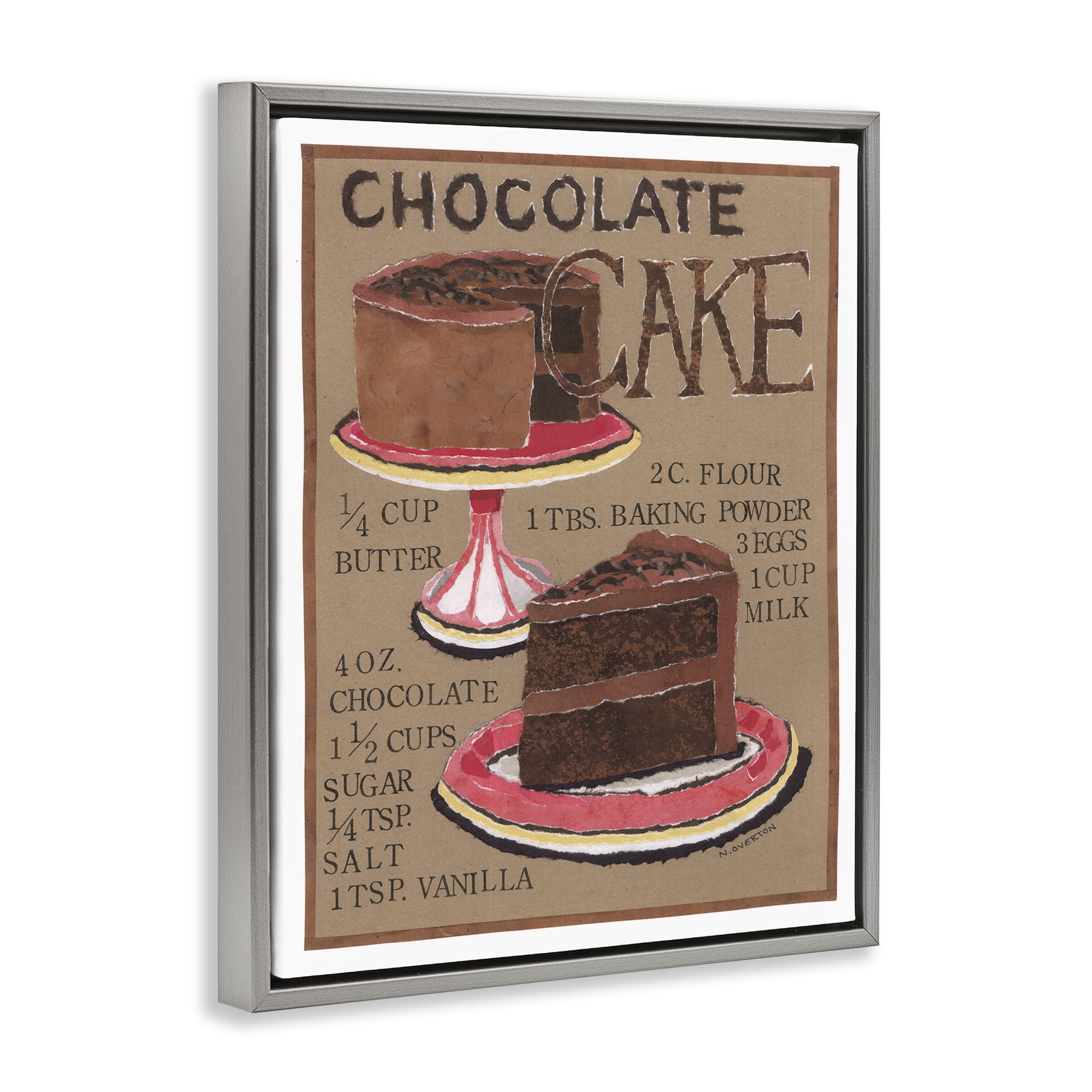 Stupell Industries Chocolate Cake Recipe Food & Beverage Painting Gray Floater Framed Art Print Wall Art, 17 x 21