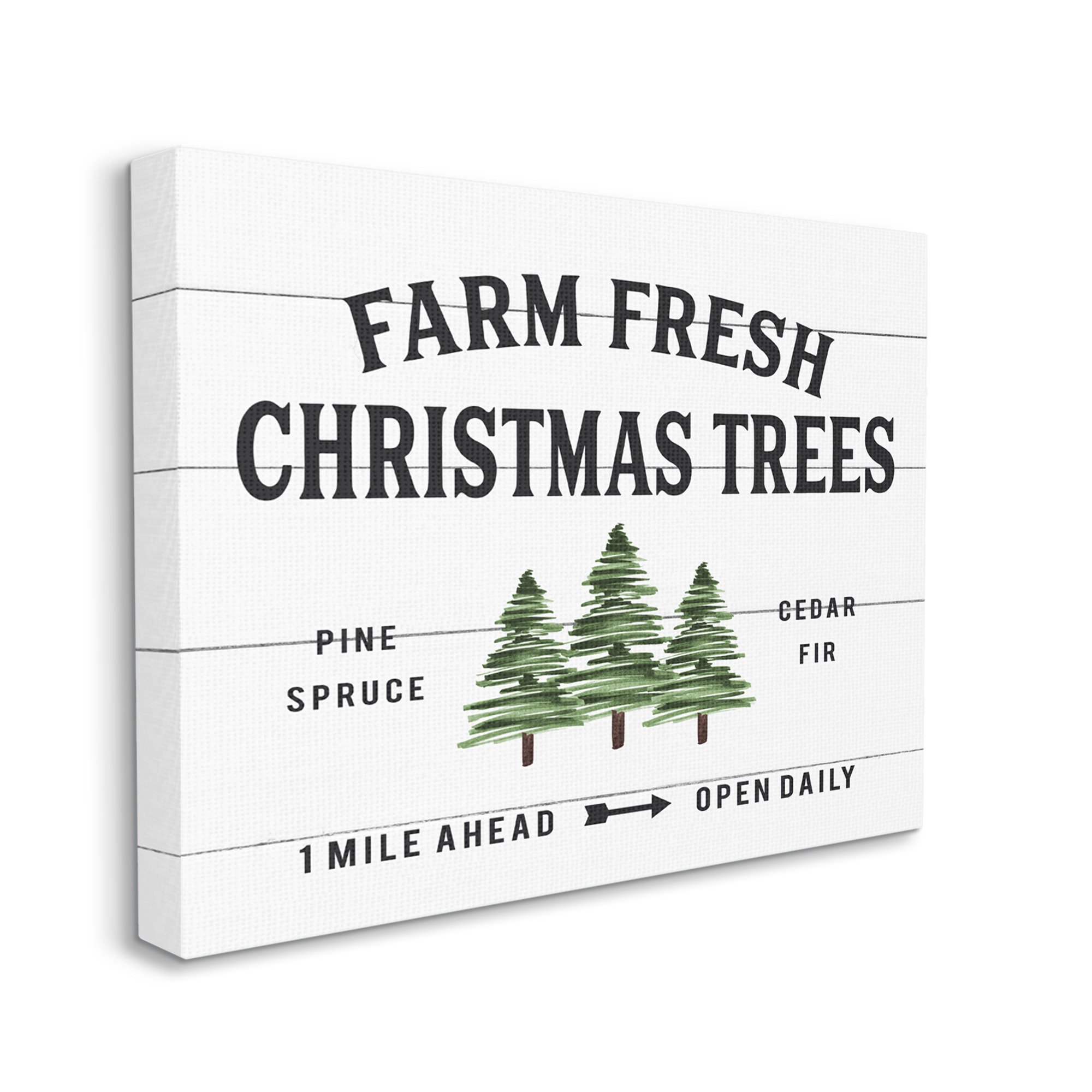 Stupell Industries White Planked Look Holiday Farm Fresh Christmas Trees Spruce and Fir 36 x 48 Design by Lettered and Lined
