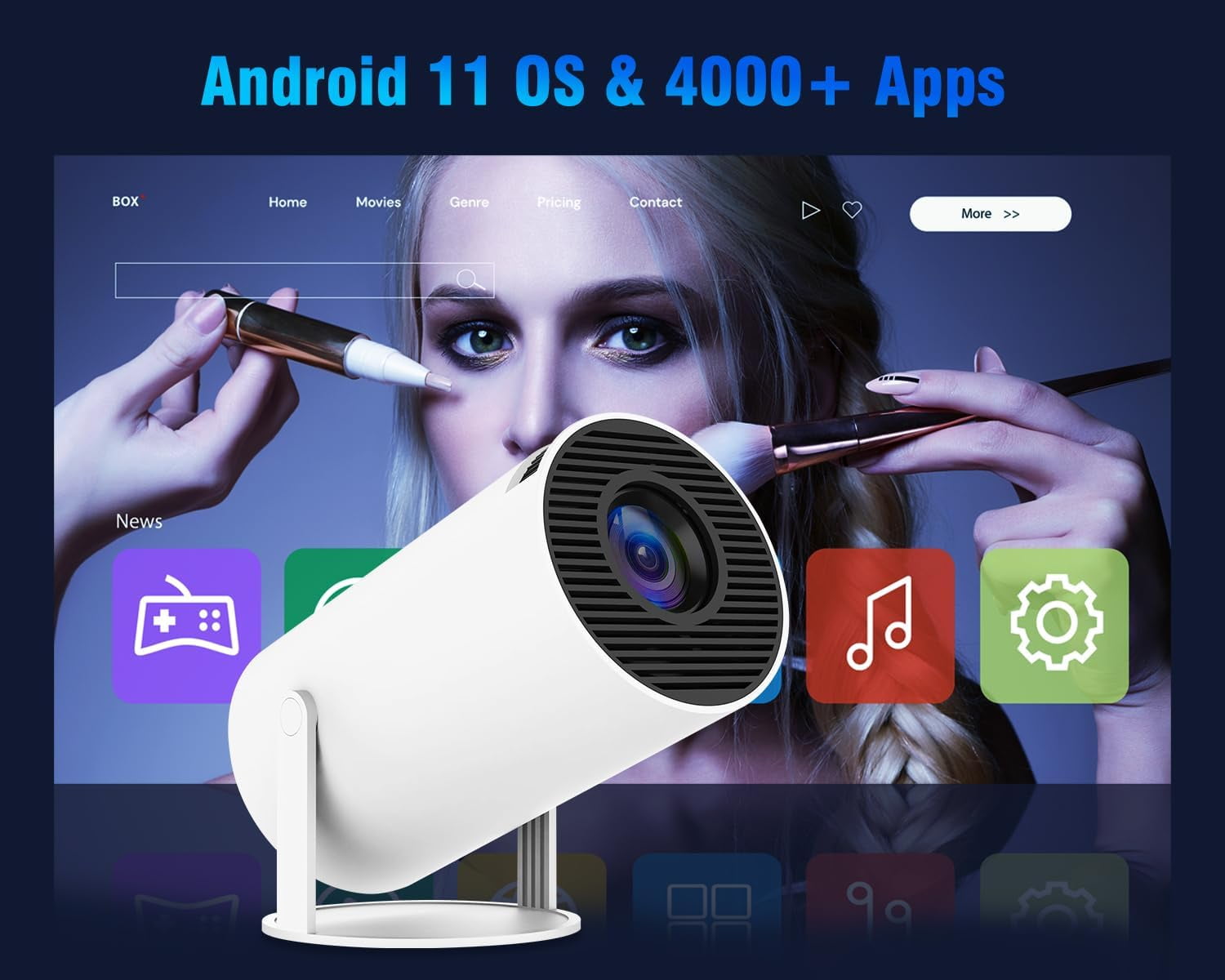Portable Projector 4K 1080P Full HD Support with Android 11,   Projector for Home Theater