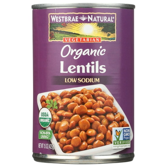 (6 Pack)Westbrae Canned Vegetables, Lentil Beans, Organic, 25 Oz.
