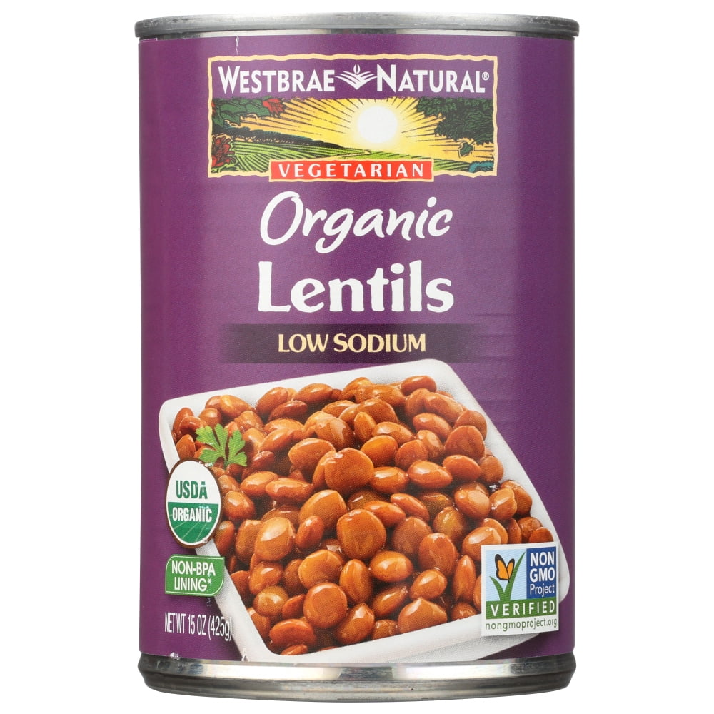 Westbrae Canned Vegetables, Lentil Beans, Organic, 25 Oz.