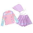 thumbnail image 4 of ZXLBBD Girl Swimsuits 3 Piece Cartoon Print Sporty Long Sleeve Rash Guard Swim Skirts Sun Hat with Drawstring Toddler Kids Summer Pool Beach, 4 of 4