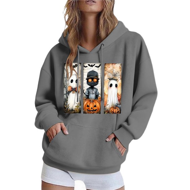 Ailaofu Womens Halloween Sweatshirt Cute Graphic Crewneck Pullover Printed Long Sleeve Fall Outfits Sweatshirts