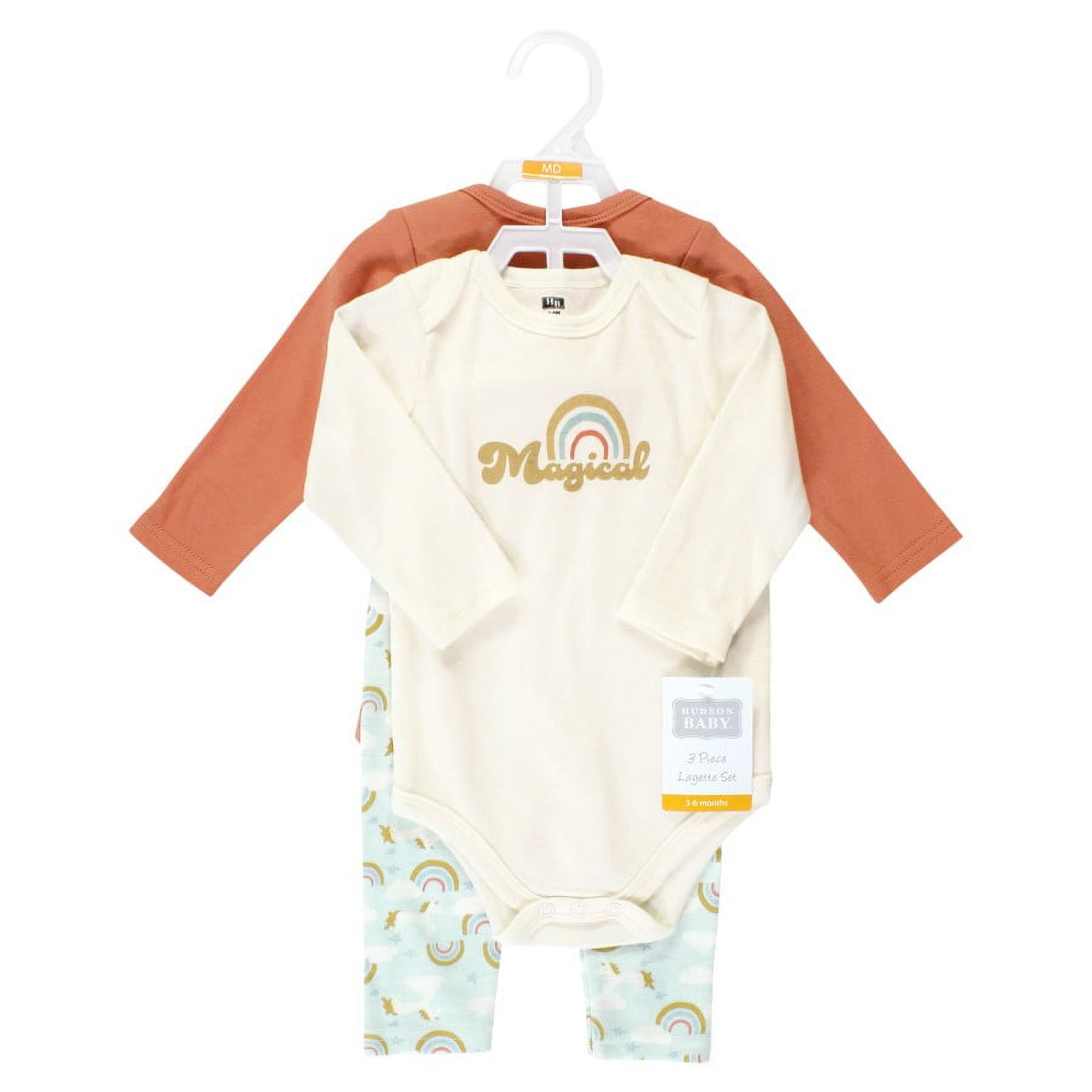 Hudson Baby Girl Long Sleeve Bodysuits and Pants Magical Rainbow Orange (Preemie)