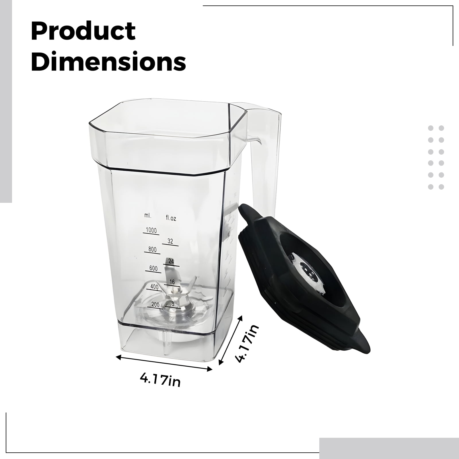 2L Blender Replacement Pitcher – Compatible with Ninja Blenders, Square Shape, BPA‑Free Plastic, Leak‑Proof Lid, for Smoothies, Milkshakes & Crushing Ice