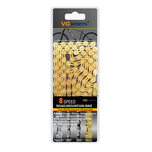 Sywqhk VG Sports Cadena de bicicleta 116 eslabones 8 velocidades MTB medio cadena hueca (oro) Sywqhk Alta Calidad