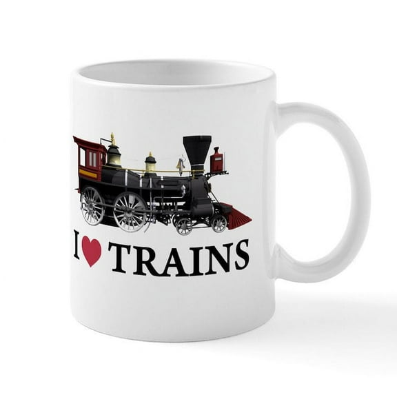 CafePress - I LOVE TRAINS Mug - 11 oz Ceramic Mug - Novelty Coffee Tea Cup