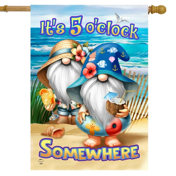 Briarwood Lane 5 O'clock Beach Gnomes House Flag
