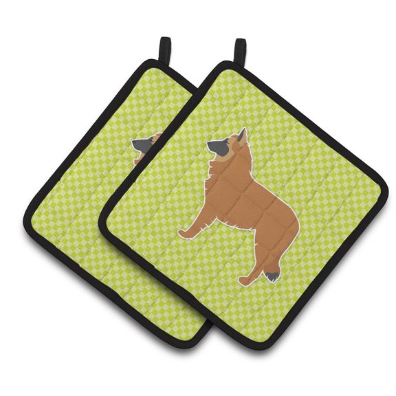 Carolines Treasures BB3861PTHD Belgian Shepherd Checkerboard Green Pair of Pot Holders , 7.5HX7.5W, multicolor