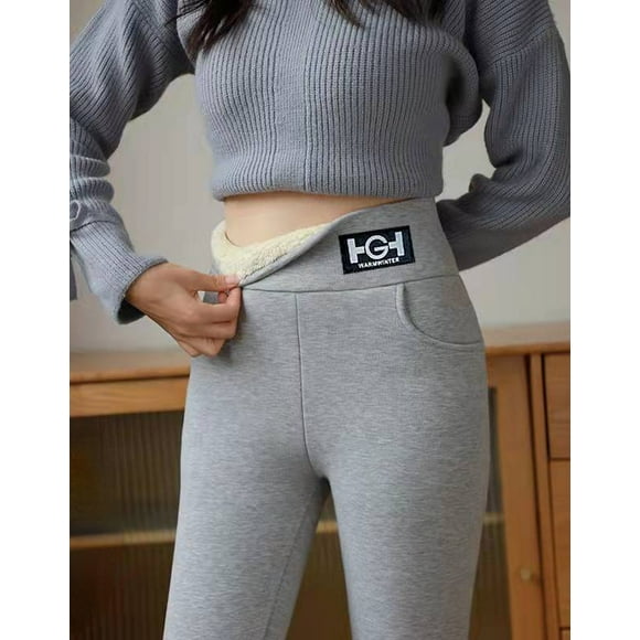 Winter Women Leggings Solid Warm Leggings Thicken Lambwool Hight Waist Fleece Keep Butt Lift High Stretchy Walking Pants Pocket