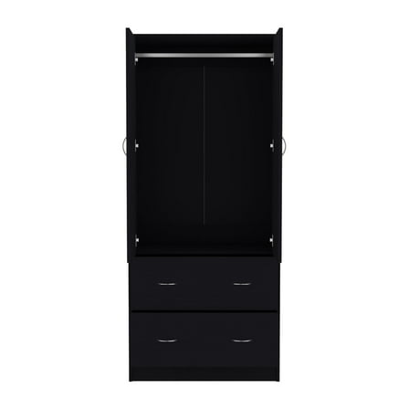 Newboti Furniture 71" H Armoire with Two Doors, Two Drawers, and Hanging Rod,Black 43748