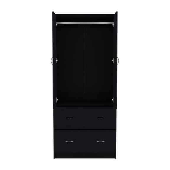 Newboti Furniture 71" H Armoire with Two Doors, Two Drawers, and Hanging Rod,Black 43748