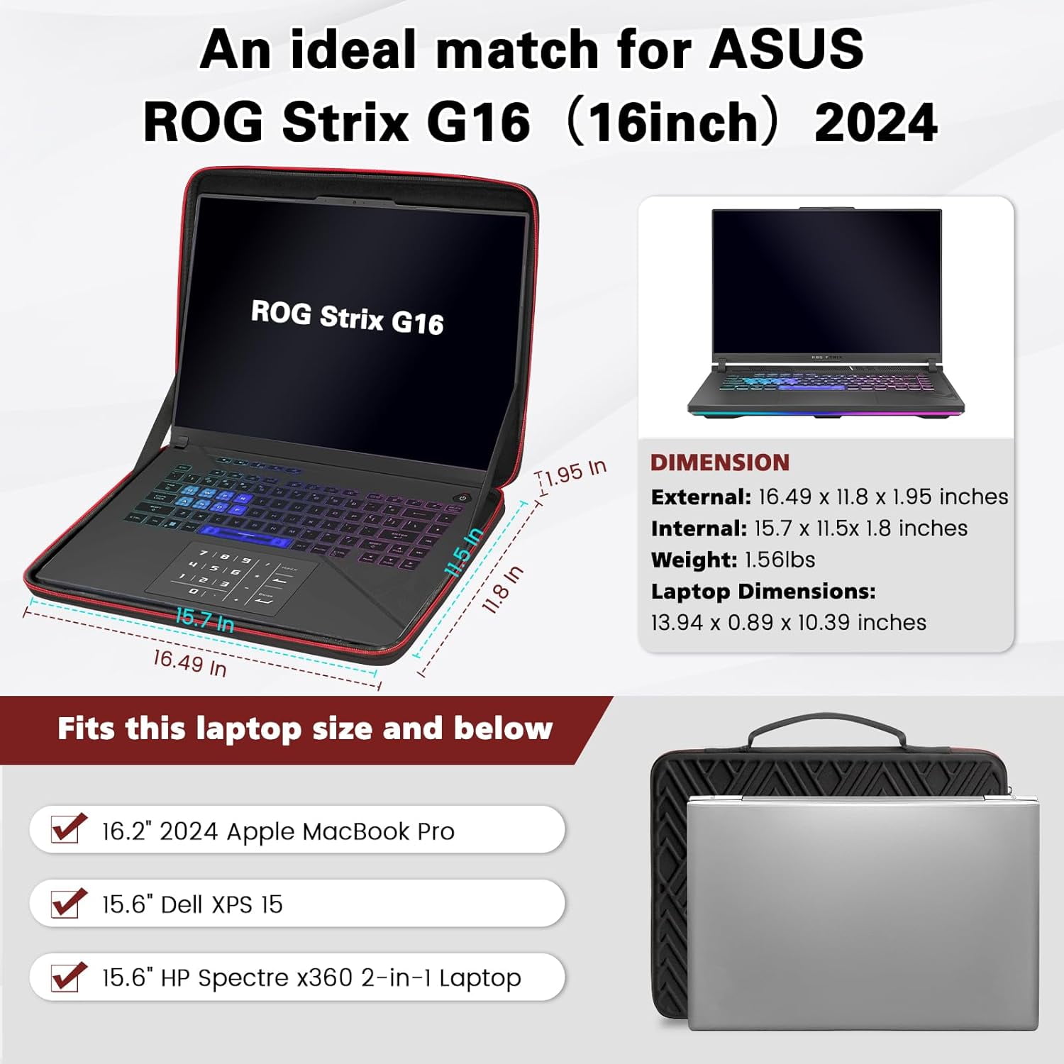 Tennis Bag for Women Men, Hard 16 inch Laptop Case Compatible for  ROG Strix G16