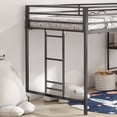 thumbnail image 5 of UHOMEPRO Junior Twin Loft Bed with Shelf, Metal Twin Loft Bunk with Cinnamon Wood Shelf, Loft Bed with Stairs and Reinforced Guardrail, Bunk Bed with 2 Layer Shelf, Black, 5 of 10