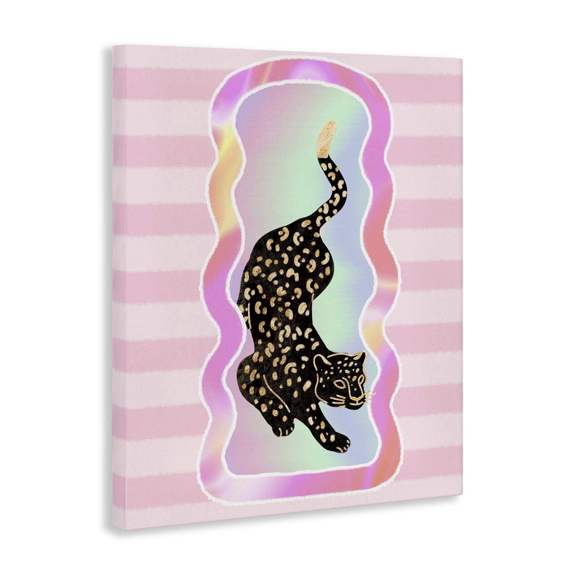 Stupell Industries Leopard & Pink Stripes Animals & Insects Painting Gallery Wrapped Canvas Art Print Wall Art, 36 x 48