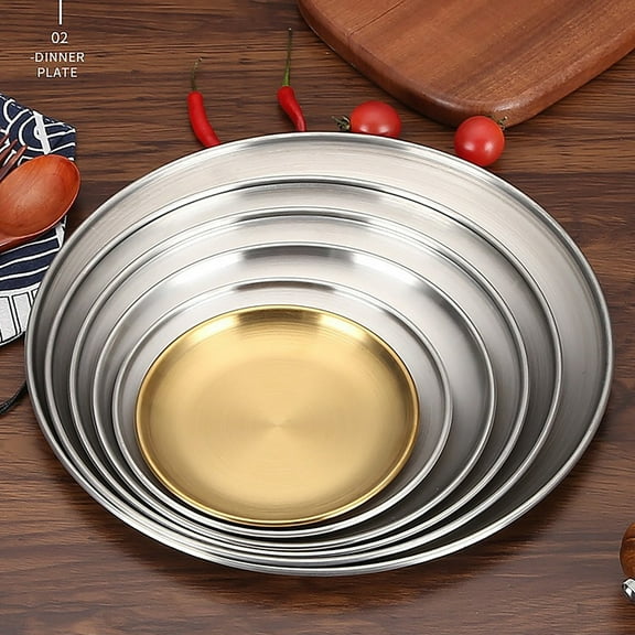 Matoen Stainless Steel Dinner Plates Thickened Barbecue Plates Disc Cake Plates, Western Dessert Plates Silver 5.5"