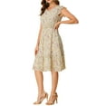 thumbnail image 4 of INSPIRE CHIC Vestido de Mujer con Flores, Mangas de Volante, Cuello en V, Vestido Casual con Fruncidos y Volantes, Talla M, Albaricoque Oscuro, 4 of 7