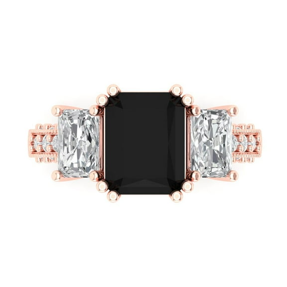 Three-Stone Engagement Ring for Women - 4.27ct Natural Onyx in 18K Rose Gold Promise Ring