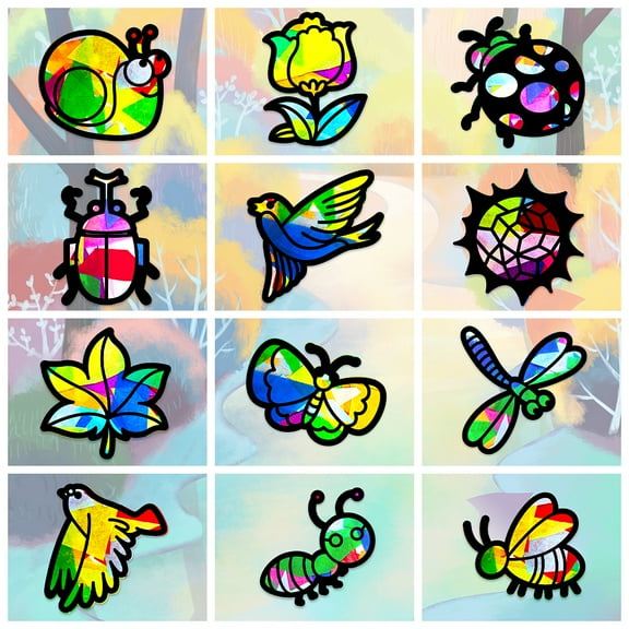 Suncatcher Craft set for Window Paint Art Painting Insect Pattern 19.9~21x7.6~21cm about 12pcs/set
